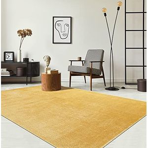 the carpet Relax modern, pluizig, laagpolig tapijt, antislip onderkant, wasbaar tot 30 graden, heerlijk zacht, bontlook, goudkleurig, 140 x 200 cm
