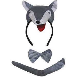 Petitebelle 3D Gray Wolf Hoofdband Bowtie Staart Unisex Kinderen 3st Kostuum (One Size)