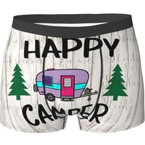 ZJYAGZX Happy Camper Print Heren Zachte Boxer Slips Shorts Viscose Trunk Pack Vochtafvoerend Heren Ondergoed, Zwart, M