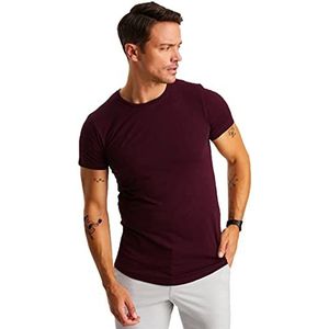 Björn Swensen BS1002 T-shirt voor heren, ronde hals, zomer, slim fit, katoenaandeel, wit, zwart, basic zomershirt, ronde hals, korte mouwen, top, bordeaux, M