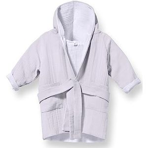 Mababu Badjas voor kinderen met capuchon, zacht mousseline-katoen, kinderbadjas voor meisjes en jongens, Oeko-Tex Standard 100, maten van 1 tot 6 jaar, 4 kleuren, ecru - grijs, 5-6 Jaar