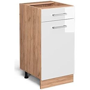 Livinity Onderkast keuken R-Line, wit hoogglans/goldkraft eiken, 40 cm, AP antraciet