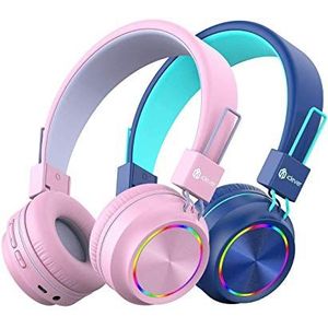 iClever 2 Pack Kids Hoofdtelefoon Over Ear, Kinderen Hoofdtelefoon voor Jongens, Volume Beperkt, Stereo Geluid, Opvouwbaar, Onverward draden, 3.5mm Jack voor School/Reizen/Telefoon/Kindle/iPad/PC/MP3