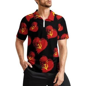 I Love Sovjet-Unie hart USSR vlag heren golfpoloshirts klassieke pasvorm korte mouw T-shirt bedrukt casual sportkleding top M