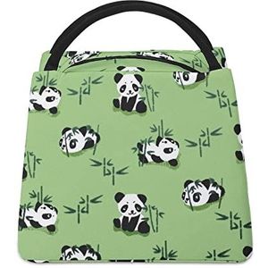 Bamboe Kleine Panda's Grappige Lunch Tas Geïsoleerde Lunchbox Lekvrije Koeltas Tote Handtas Gift voor Vrouwen Moeder Mannen
