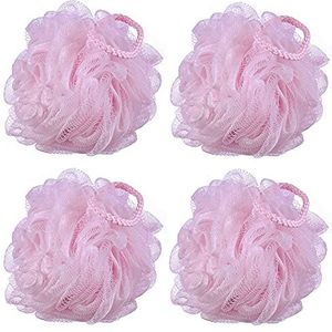 iboodi 60 g/stks Roze Mesh Bad Spons Douche Poef Loofahs Douche Puff Pack van 4 (roze)