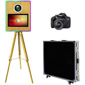 WideMeet Draagbare camera fotocabine met 15,6 inch touchscreen selfie photobooth DSLR fotocabine machine voor bruiloften feesten evenementen (fotocabine machine +camera)