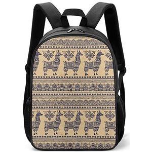 Leuke alpaca lama met etnische ornamenten lichtgewicht rugzak reizen laptoptas casual dagrugzak voor mannen vrouwen