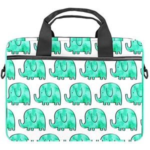 Leuke Aquarel Groene Olifant Laptop Schouder Messenger Bag Crossbody Aktetas Messenger Sleeve voor 13 13.3 14.5 Inch Laptop Tablet Beschermen Tote Bag Case, Meerkleurig, 11x14.5x1.2in /28x36.8x3 cm