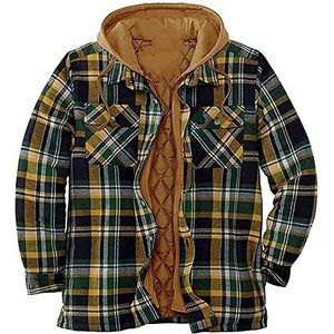 Heren Gewatteerde Shirts Houthakker Hooded Flanel Geruit Jas Dikke Gewatteerde Werkkleding Warme Thermische Fleece Bont Gevoerde Top Casual Jas (Color : G, Size : XXL)
