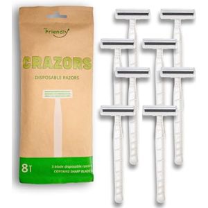 Ontharing Crazors - Wegwerpscheermessen voor mannen/vrouwen verzorging - lichaams- en gezichtsscheerapparaat voor eenmalig gebruik - grondstof aarde + huidminnende toiletartikelen in reisformaat - 8
