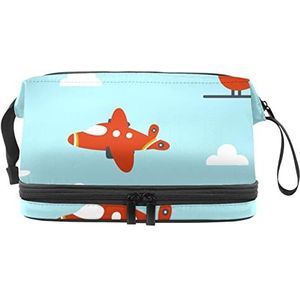 Multifunctionele opslag reizen cosmetische tas met handvat,Cartoon helikopter vliegtuig patroon,Grote capaciteit reizen cosmetische tas, Meerkleurig, 27x15x14 cm/10.6x5.9x5.5 in