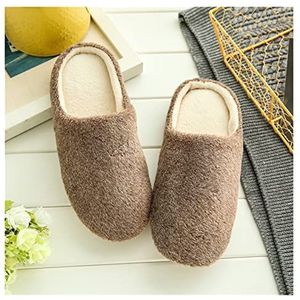 LYHYDMA Katoenen pantoffels Vrouwen Thuis Slippers Met Faux Fur Platte Schoenen Winterschoenen Warm Houden Schoenen Voor Vrouw Flats Basic Slipper 36-45 (Bruin, 13)