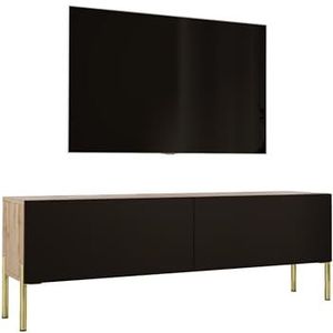 3E 3xE living.com Tv-kast in Wotan eiken/zwart mat met poten in goud, A: B: 140 cm, H: 52 cm, D: 32 cm. TV-meubel, tv-tafel, tv-bank