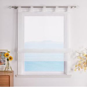 ESLIR Vouwgordijn met lussen Roman Gordijnen Keuken Transparant Lusrolgordijn Gordijnen Modern Voile Beige BxH 120x155cm 1 stuk