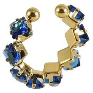 Dames ingelegde ring roestvrij staal zirkoon vierkante ring titanium staal 18k diamanten live ring armband (Style : Blue)