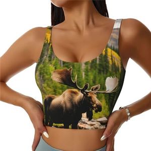 TTYDOKLA Herten beer eland print high impact sport bh's, workout tops met ingebouwde beha, voor fitness, hardlopen en yoga, Zwart, S