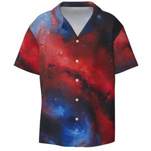 YJxoZH Rood Blauw Galaxy Print Heren Jurk Shirts Casual Button Down Korte Mouw Zomer Strand Shirt Vakantie Shirts, Zwart, XL