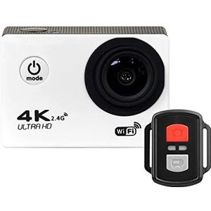 Actiecamera, Action Camera, Ultra HD 4K WIFI 2.0 & 1 2mp Onderwater waterdichte pro sportcamera, mini-helm video-opnamecamera(White)