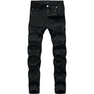 Jeans Boy Ripped Street Jeans Retro Straight Tube Hip-Hop Broek Slim Fit Katoenen Herenbroek Jeans For Heren Comfort Stretch Denim Jeans Met Rechte Pijpen (Color : Noir, Size : XL)