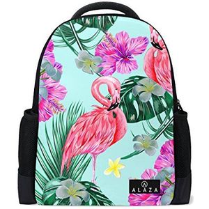 Mijn dagelijkse Flamingo Tropische Bloemen Palm Bladeren Rugzak 14 inch Laptop Daypack Bookbag voor Travel College School