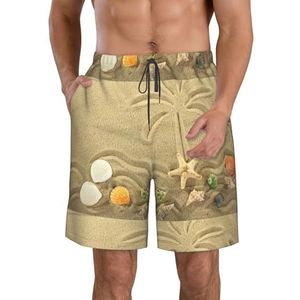 PHTZEZFC Zeester met palmbomen print strandshorts voor heren, zomervakantie, strandshorts, casual, lichtgewicht trekkoord, Wit, M