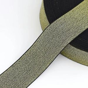 meter 10-50 mm goud zilver glitter elastiekjes rubberen band kant lint trim DIY kledingstuk broek riem naaien accessoire-goudzwart-15 mm-3 meter