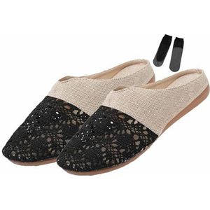 Chinese Mesh Slippers for Vrouwen Zomer Chinese Slippers Gaas Uitgeholde Vrouwelijke Slippers Met Sokken (Color : Black, Size : 36 EU)