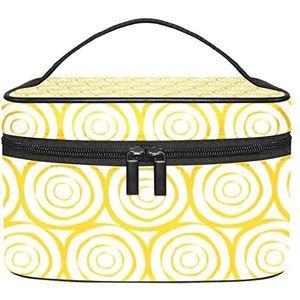Gele zon ronde cirkel patroon make-up tas voor vrouwen meisjes cosmetische tassen met handvat reizen make-up organizer tas, Gele zon ronde cirkel patroon, 8.9x5.9x5.4 Inches, Make-up zakje