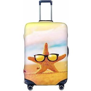 TOMPPY Mooie zeesterren met gele bril strand bedrukte bagage cover elastische wasbare koffer cover anti-kras koffer beschermer fit 45-70 cm bagage, Zwart, M