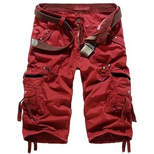 Youthful flying Heren Outdoor Cargo Shorts Multi-Pockets Katoen Tactische Combat Shorts Sneldrogende Workwear Zomer (Maat: 34W, Kleur: Rood)