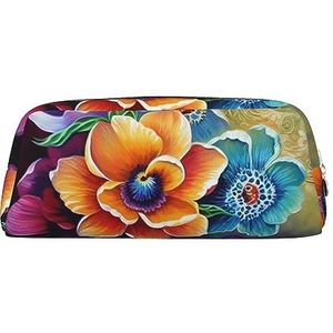 Kururi Bloem Diamant Schilderen Print Etui Draagbare Reizen Make-up Tas Pen Pouch Organizer Doos Voor Kantoorbenodigdheden Reizen, Zilver, Eén maat