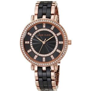 ANNE KLEIN Vrouwen Premium Crystal geaccentueerd keramische armband horloge, AK/3810, Zwart/Rose Goud, AK/3810BKRG
