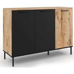 IDMarket - Dressoir Oakland 3 deuren, hout en zwart, industrieel design, 110 cm