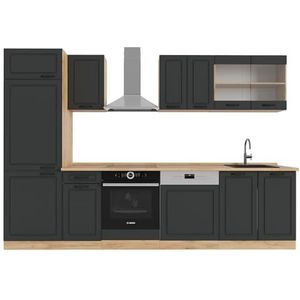 Vicco Kitchenette R-Line, antraciet landhuis/Goldkraft Eiken, 300 cm, AP eiken