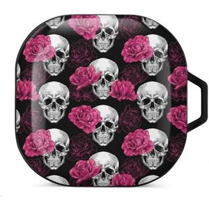 Schedels en roze rozen oordopjes hoesje compatibel met Samsung hard shell beschermhoes zwart stijl
