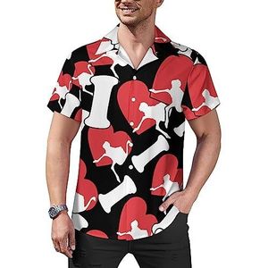 I Heart Love Ostrich Heren Casual Button-Down Shirts Korte Mouw Cubaanse Kraag Tees Tops Hawaiiaans T-shirt S