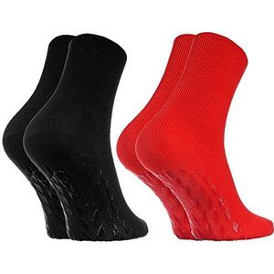 Rainbow Socks - Man Vrouw Diabetes Sokken Anti-Slip Katoen Zonder Elastiek - 2 Paar - Zwart Rood - Maat EU 39-41