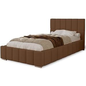 MARPUR POLSTERBED Alma 80x200 cm, bed met hoofdeinde, tweepersoonsbed met bedlade, lattenbodem en matras van hout, veloursstof: donkerbruin