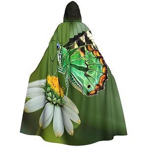 SSIMOO Groene Blad Kleurrijke Vlinder Volwassen Party Decoratieve Cape,Volwassen Halloween Hooded Mantel,Cosplay Kostuum Cape