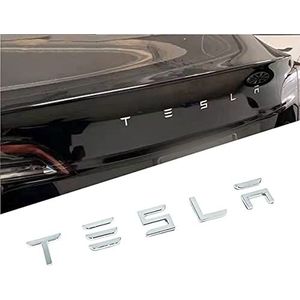 3D Metalen Verhoogde Achterklep Insert Letters Emblemen Sticker Badge Decals Compatibel met Tesla Model 3/S/X/Y Serie,Zilver