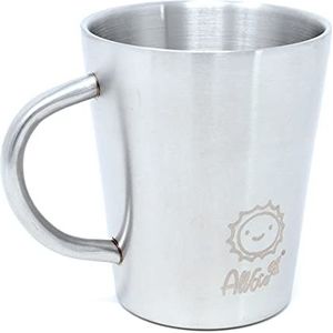 AllEco® Roestvrijstalen beker, dubbelwandig, thermobeker met handvat, 300 ml, kinderkoffiemok, metalen thermosbeker, roestvrijstalen beker, isolatiebeker, koffiemok, mok, camping, zero waste (zon)