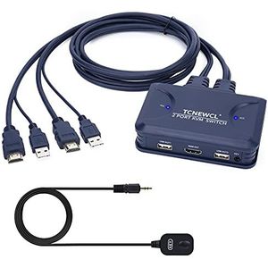 TCNEWCL 2 Port HDMI KVM Switch, Schakelaar Selector voor 2 Computers Sharing 1 Monitor en 2 USB-apparaten Muis & Toetsenbord Ondersteuning 4 K × 2 K @30 Hz Remote Switching