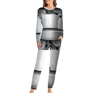 Technologische Gears Robotic Future Imagination Zachte damespyjama met lange mouwen, warme pasvorm, loungewear sets met zakken, 6XL