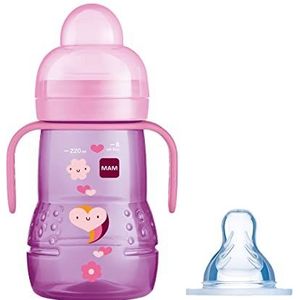 MAM Trainer+ 220ml, Baby Cup Suitable from 4+ Months, Trainer Cup for Independent Drinking, Spill-Free Toddler Cup, Pink (Designs May Vary)