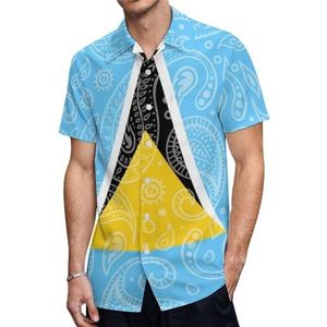 Paisley en Saint Lucia vlag heren shirts met korte mouwen casual button-down tops T-shirts Hawaiiaanse strand T-shirts M