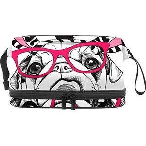 Grote capaciteit reizen cosmetische tas,Grappige mopshond zwart of wit, make-up tas, waterdichte make-up tas organisator, Meerkleurig, 27x15x14 cm/10.6x5.9x5.5 in