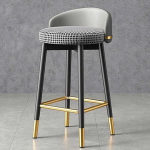 Barkrukken Ronde gestoffeerde zitting met rugleuning en voetsteun Zwart metalen poten Aanrecht Ontbijtstoelen, 65cm/75cm