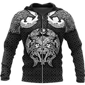 Noorse Mythe Wolf Fenrir 3D-geprinte Hoodie Met Korte Mouw,Heren Viking Keltische Knoop Tattoo Pullover Casual Jas,Mode Vintage Sweatshirt Met Lange Mouwen Streetwear