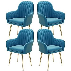 GEIRONV Fluwelen eetkamer stoelen set van 4, 47 × 44 × 80cm woonkamer teller stoelen balkon fauteuil slaapkamer make-up stoel Eetstoelen (Color : Blue, Size : Golden feet)